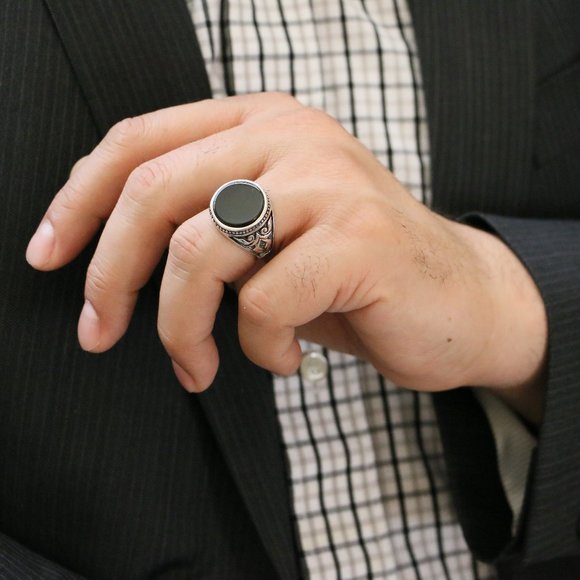 Sterling Silver Men's Rings With Black Onyx - Picture 3 of 8